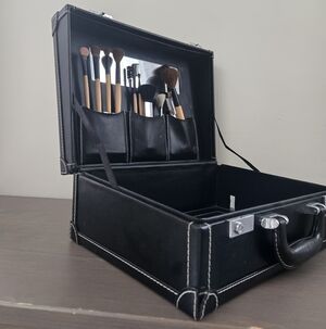 Vintage Black Cosmetic Case | Hard Shell Makeup Box + Brush Set